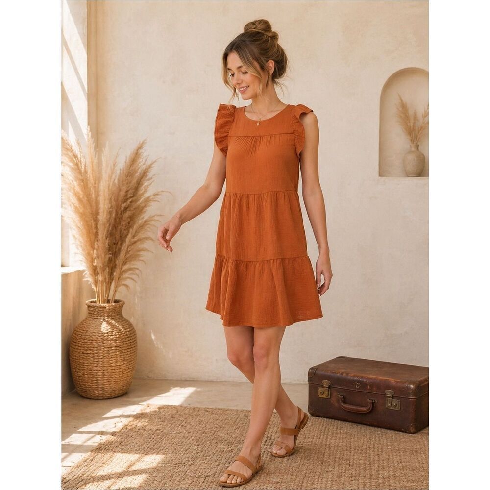 JCrew Tiered Ruffle Dress in Pumpkin size 14